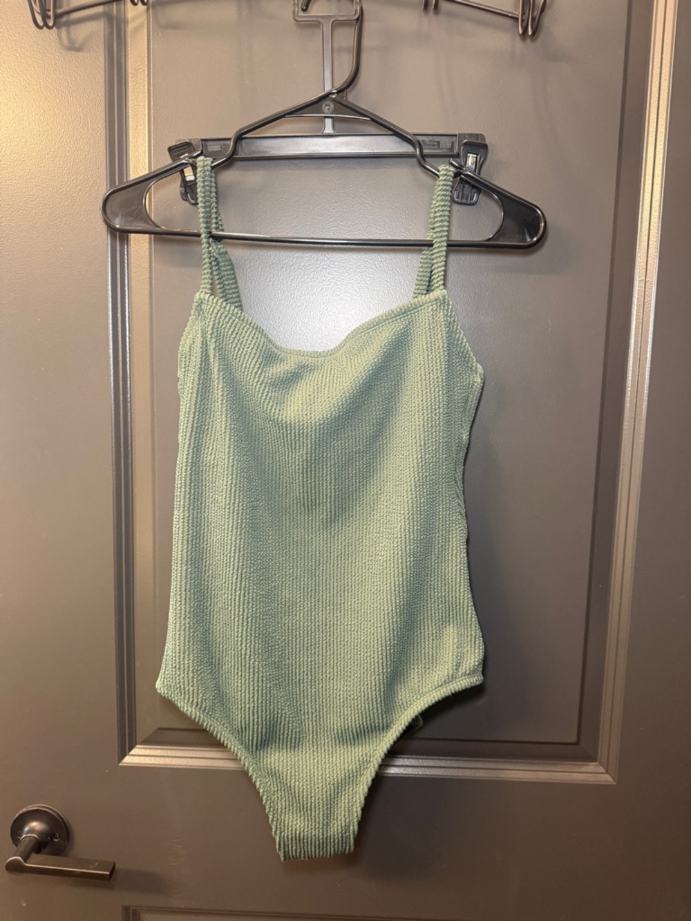 Kona Sol Sage Green Ribbed One-Piece Swimsuit Size M